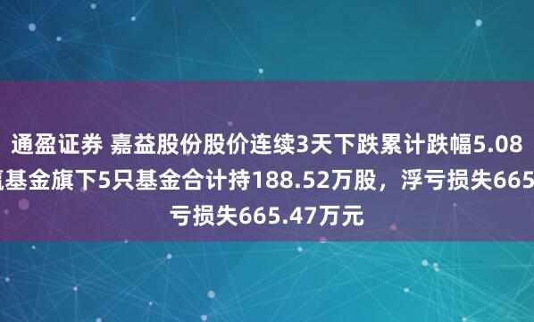 通盈证券 嘉益股份股价连续3天下跌累计跌幅5.08%，永赢基金旗下5只基金合计持188.52万股，浮亏损失665.47万元